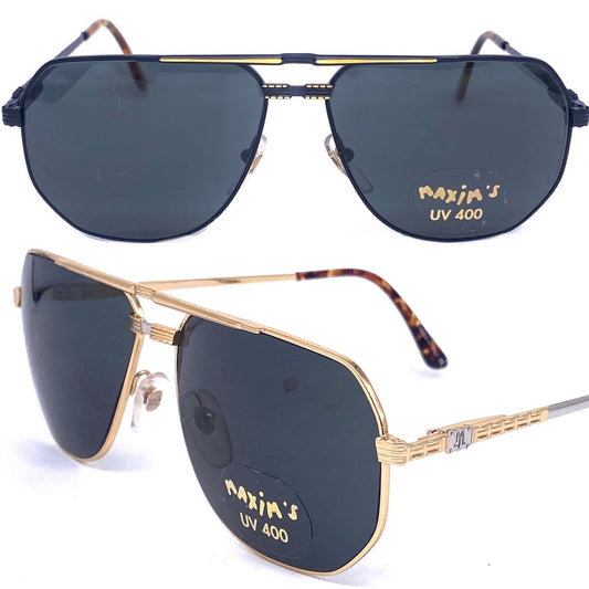 Maxim’s de Paris luxury dbl bridge gold plated metal aviator sunglasses, 1990s NOS Italy