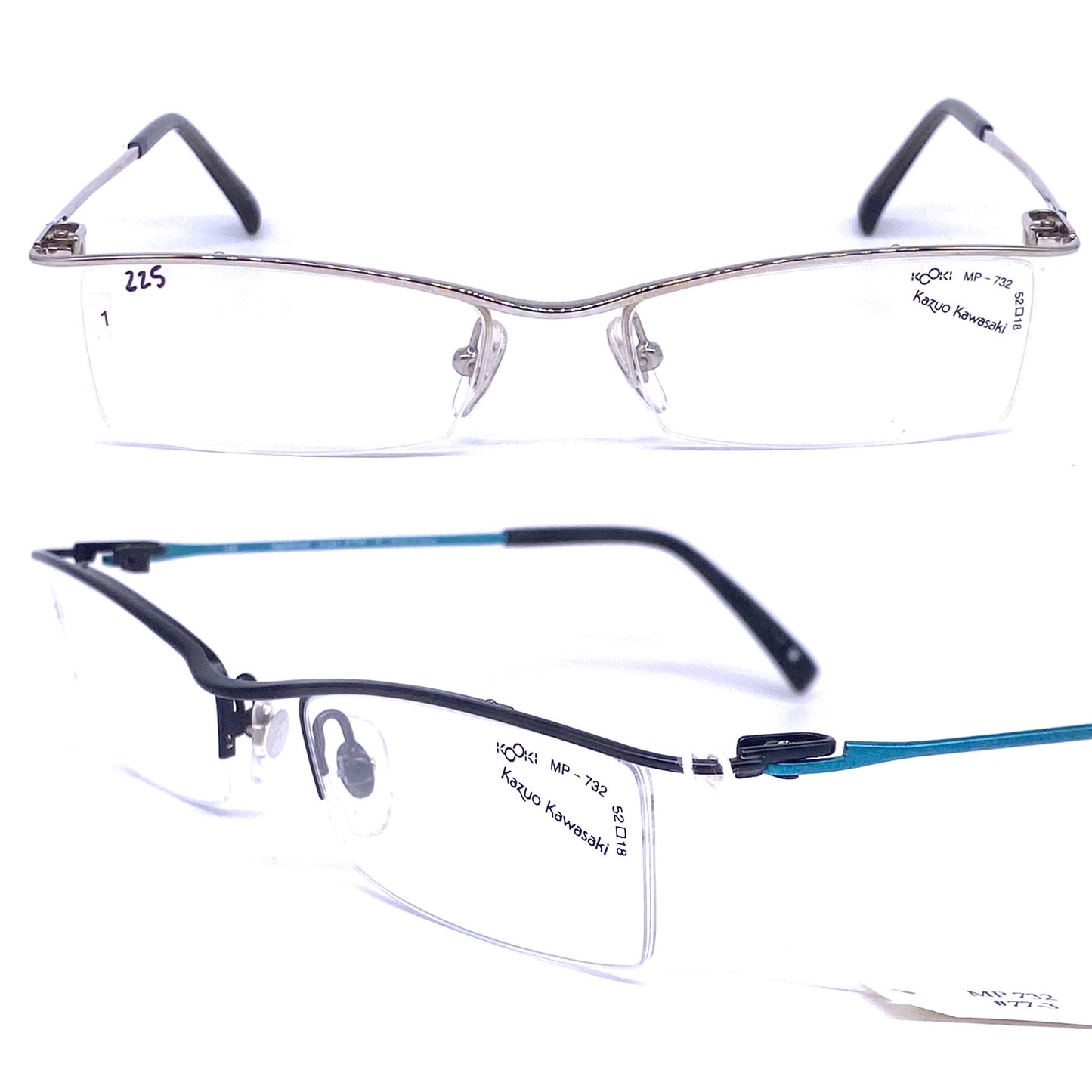 Kazuo Kawasaki MP732 half rim rectangular B-Titan frames, 2 colors NOS