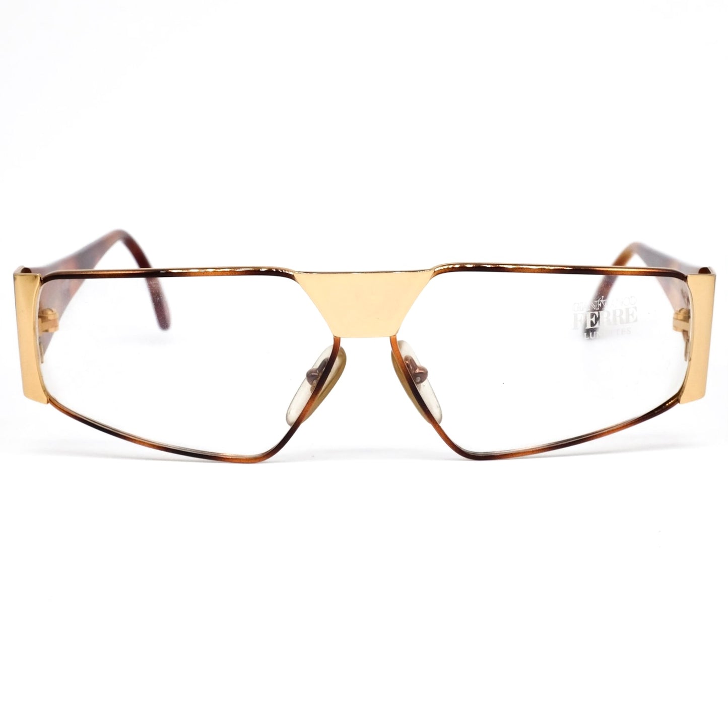 Gianfranco Ferrè GFF 38 brown tortoise/golden eyeglasses frames, NOS 1990s made in Italy.