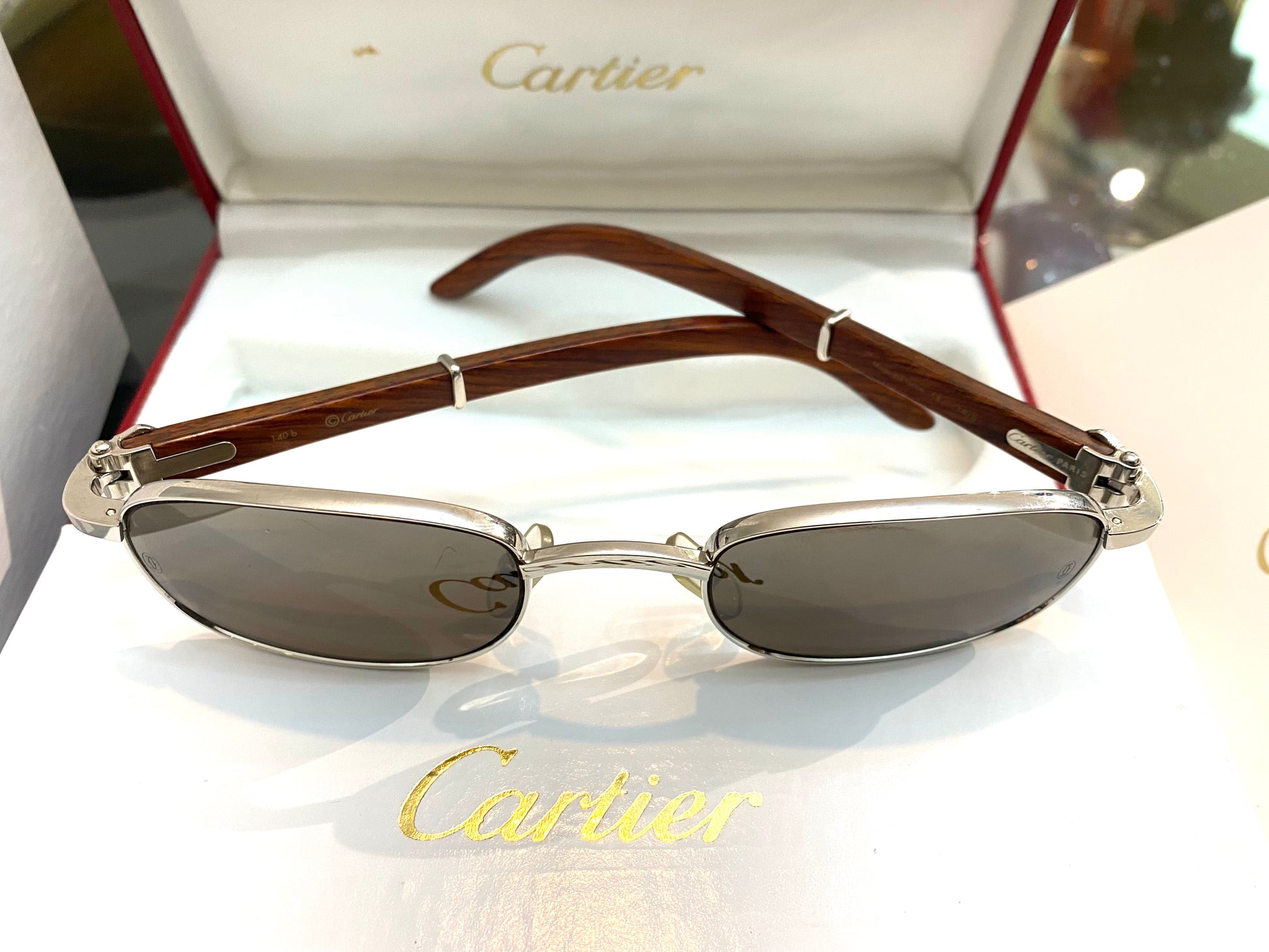 Cartier Camarat Platine rectangular bubinga temples sunglsses