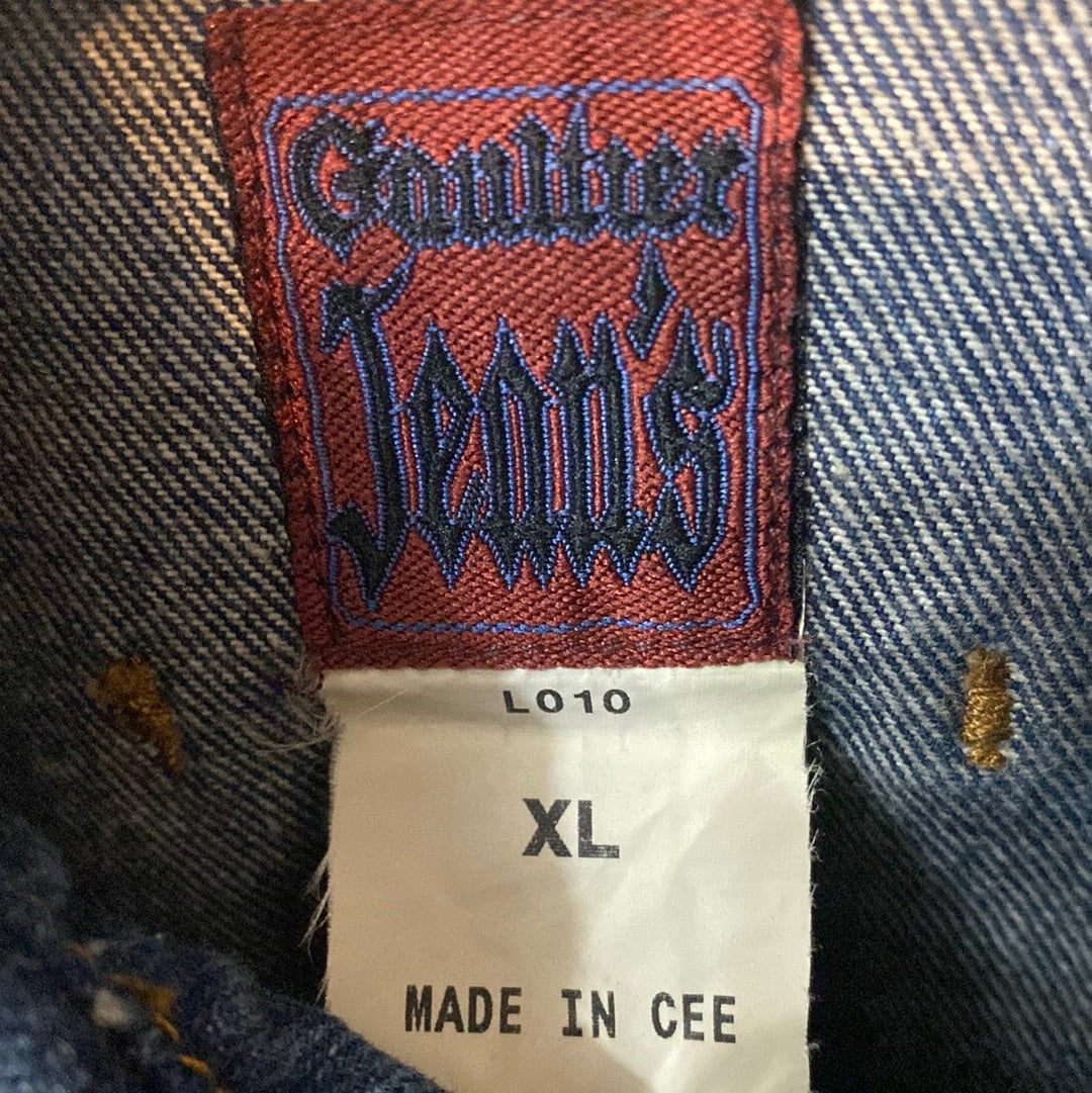 Jean Paul Gaultier vintage 90s denim trucker jacket with brass buttons, mint