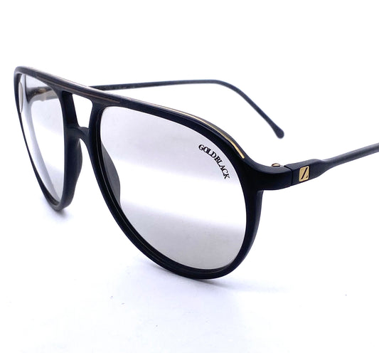 Lozza Zilo Matt black cello aviator with cutoff bridge and golden metal core, NOS 70s Ita