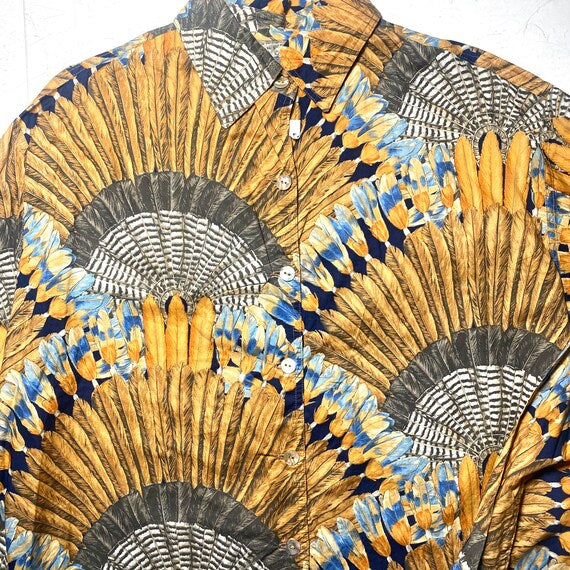 Incredible feathers’crown / natives inspired print button-up shirt