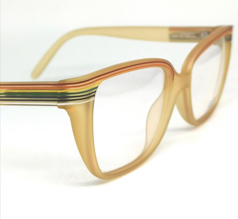 Saphira 4099 thick squared amber glasses with rainbow LGBTQ+ detailing