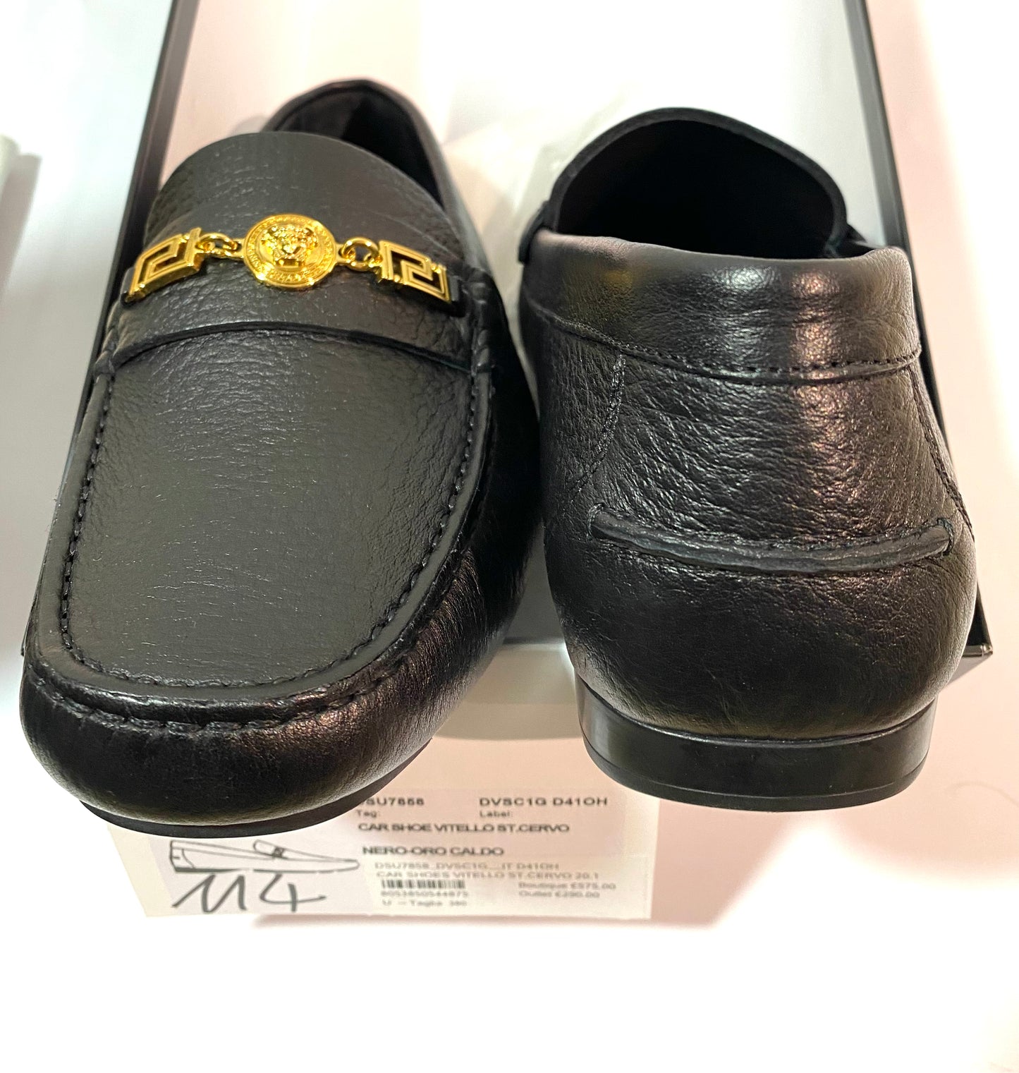 Versace classy black loafers with Greek/medusa chain detail, sz 38 BNWT