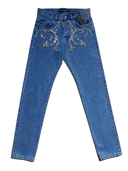 Versace luxury jeans with hand embroidered svarowsky bAroque motif, BnWT sz 29,34