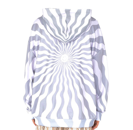 Kids of Broken Future Smiley psychedelic hoodie with op-art print, Sz L