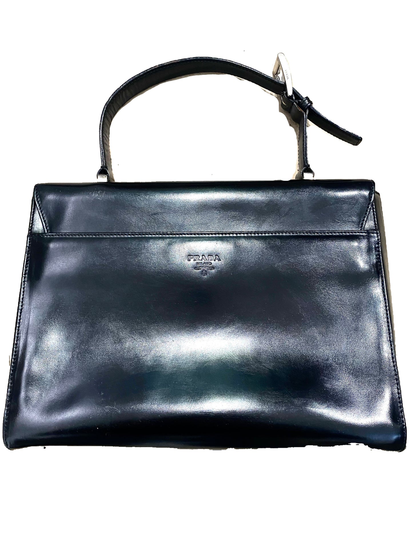 Prada black leather handbag with dustbag and certificates, mint