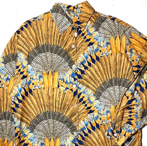 Incredible feathers’crown / natives inspired print button-up shirt