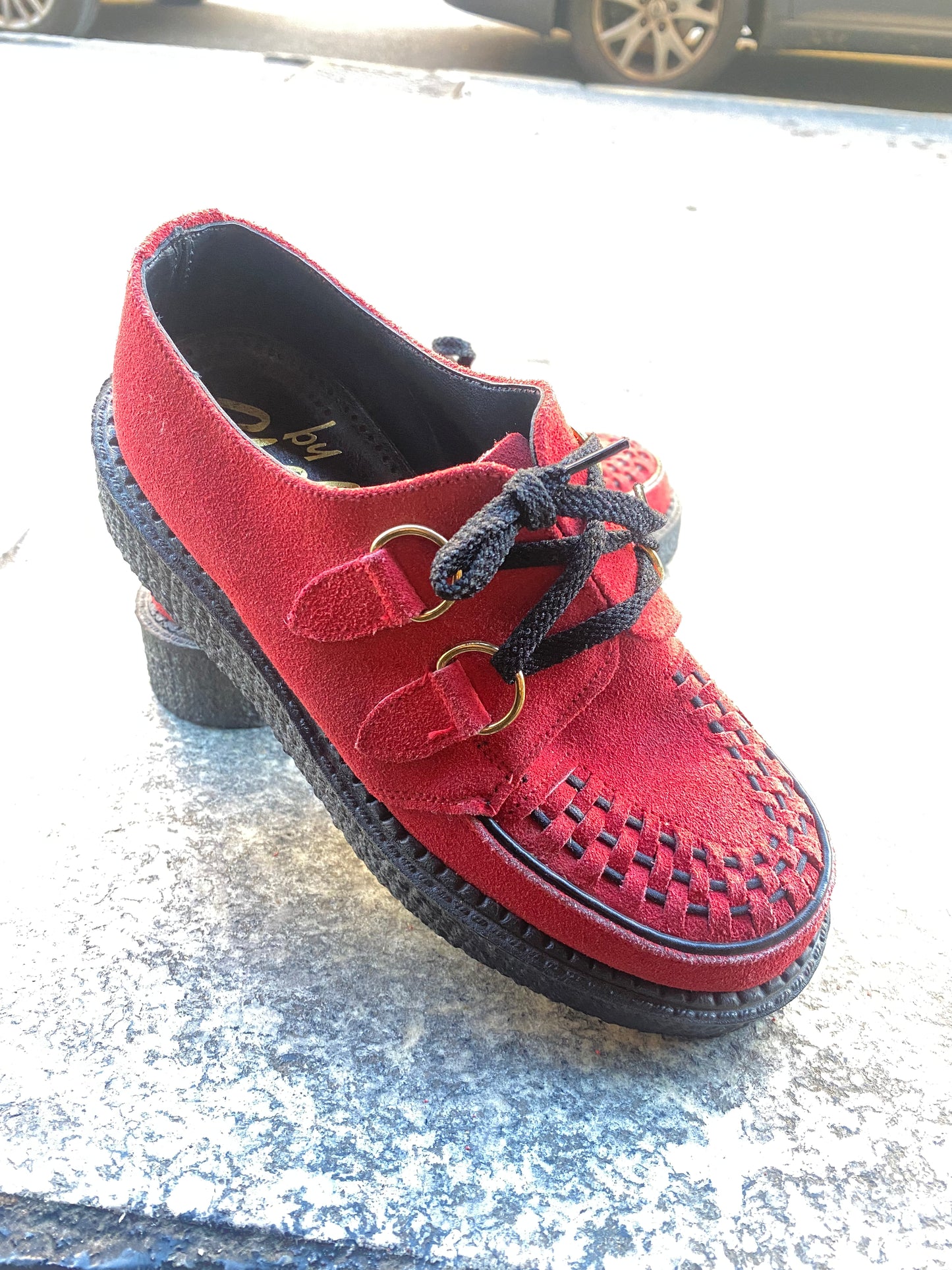 Red Suede ladies creepers shoes by Shelly sz 3