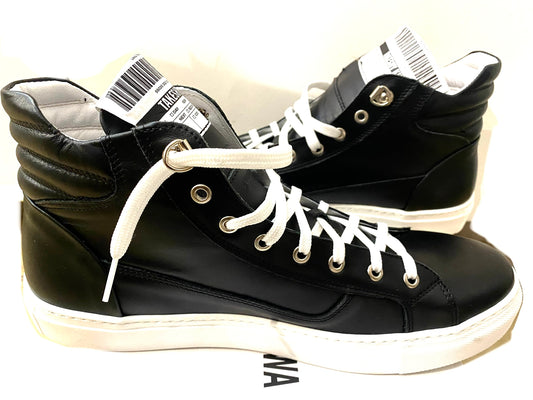 Takeshi Kurosawa black high top leather sneakers w zipper, BNWT