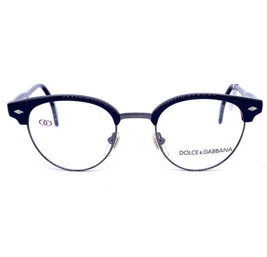 Dolce & Gabbana 900 pantos club-master style silver / black browline eyeglasses frames, NOS 90s Italy