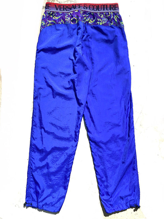 Versace Jeans Couture blue/Burgundy/purple track pants with baroque motif, BNWT sz 48