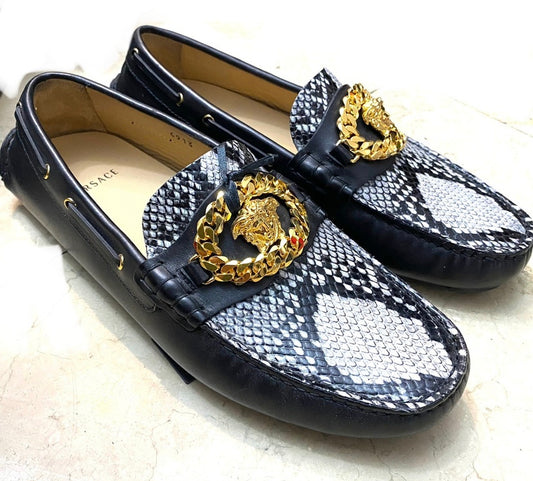 Versace medusa driving loafers calf + snake inserts car shoe, sz 40 BNWT