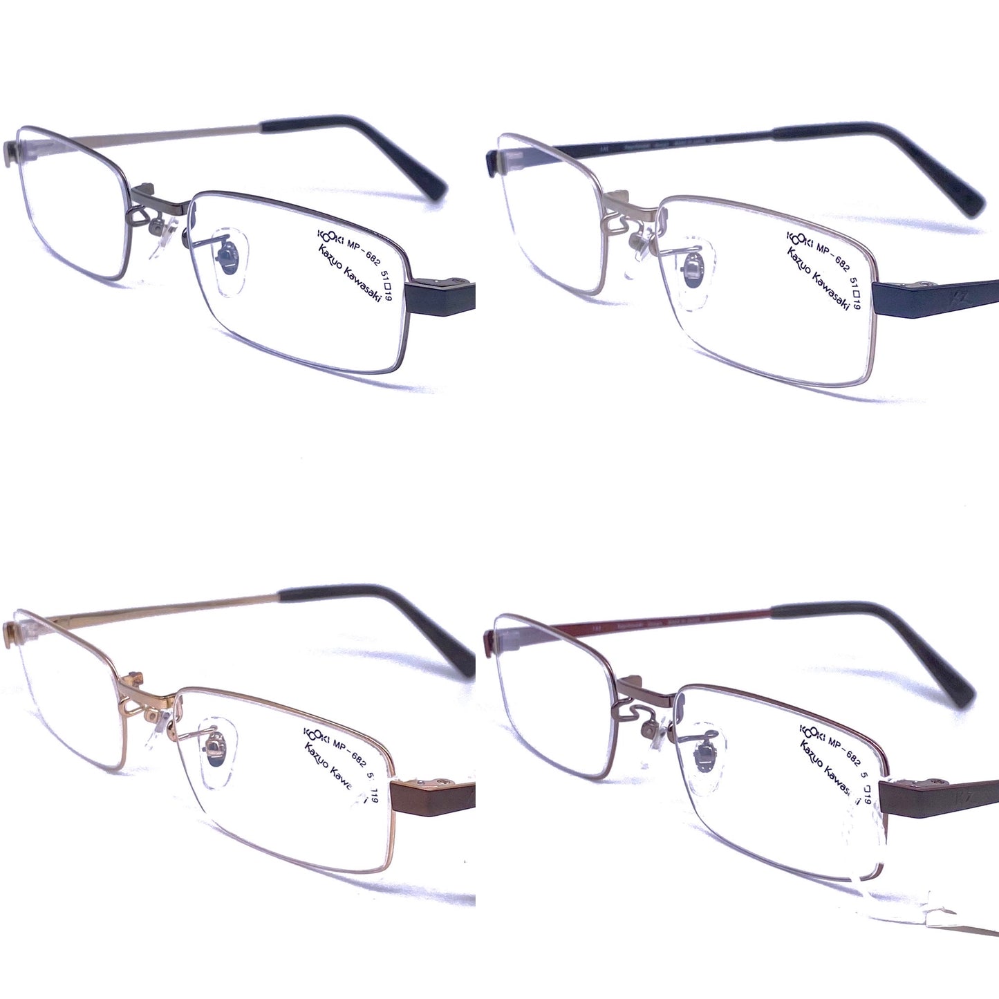 Kazuo Kawasaki/ Masunaga MP 682 ultra thin rectangular titanium eyeglasses made Japan, 4 colorways