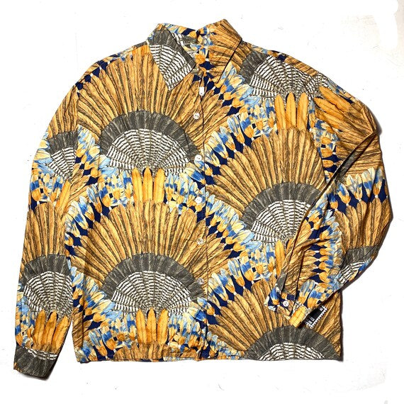 Incredible feathers’crown / natives inspired print button-up shirt