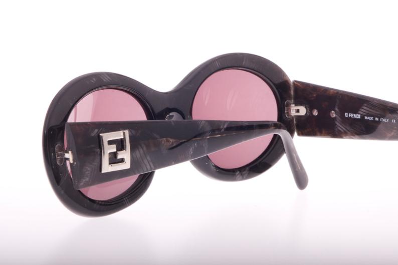 Fendi SL7555 classy black pearl F silver logo oval sunglasses, Italy 80s NOS