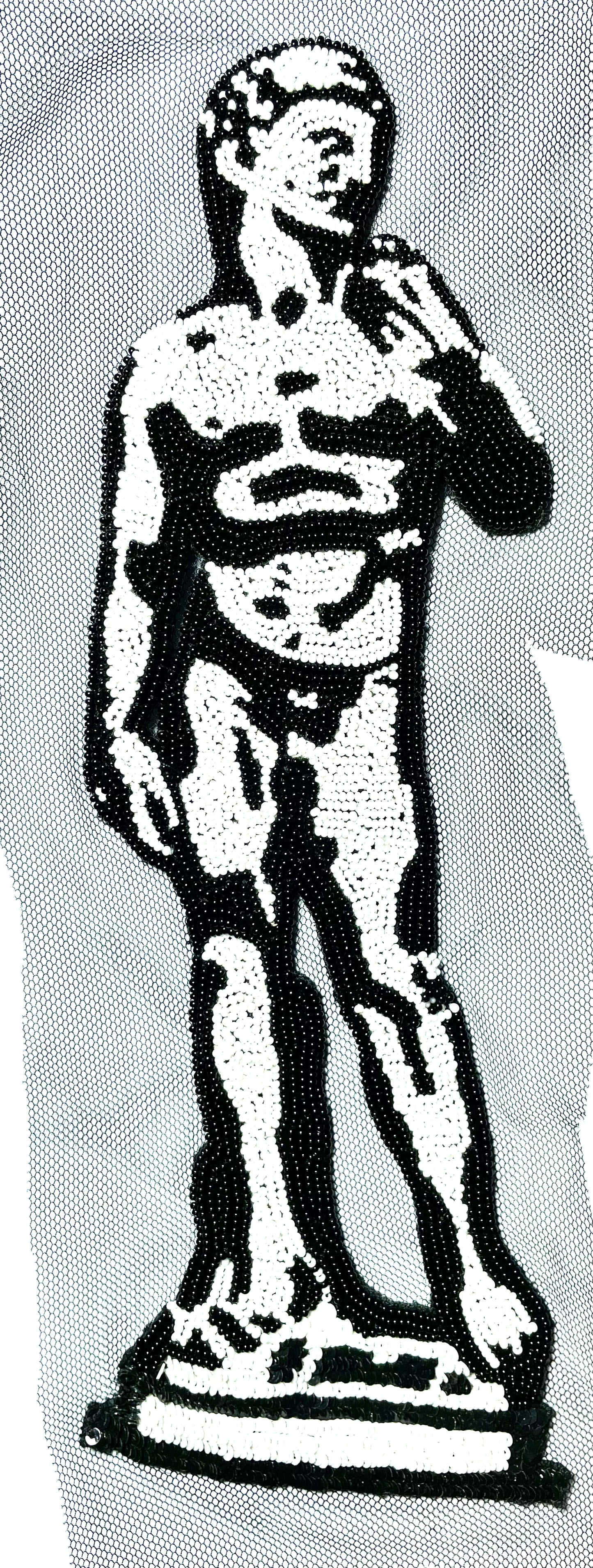 Donatello’s David b/w glass beads Hand embroidered on tulle, 20cm patch