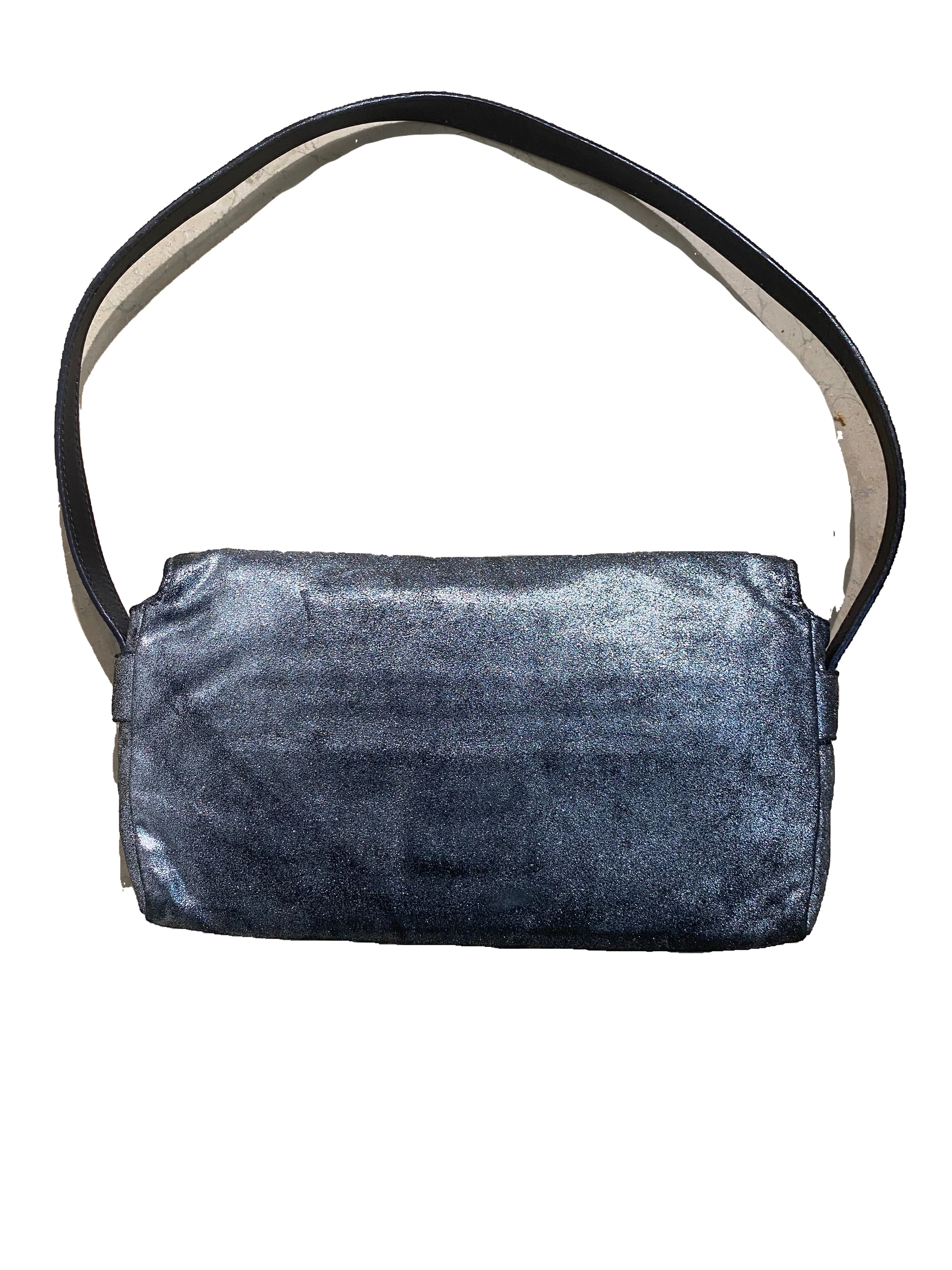 Fendissime faux suede silver glitter pouch shoulder bag mintlp