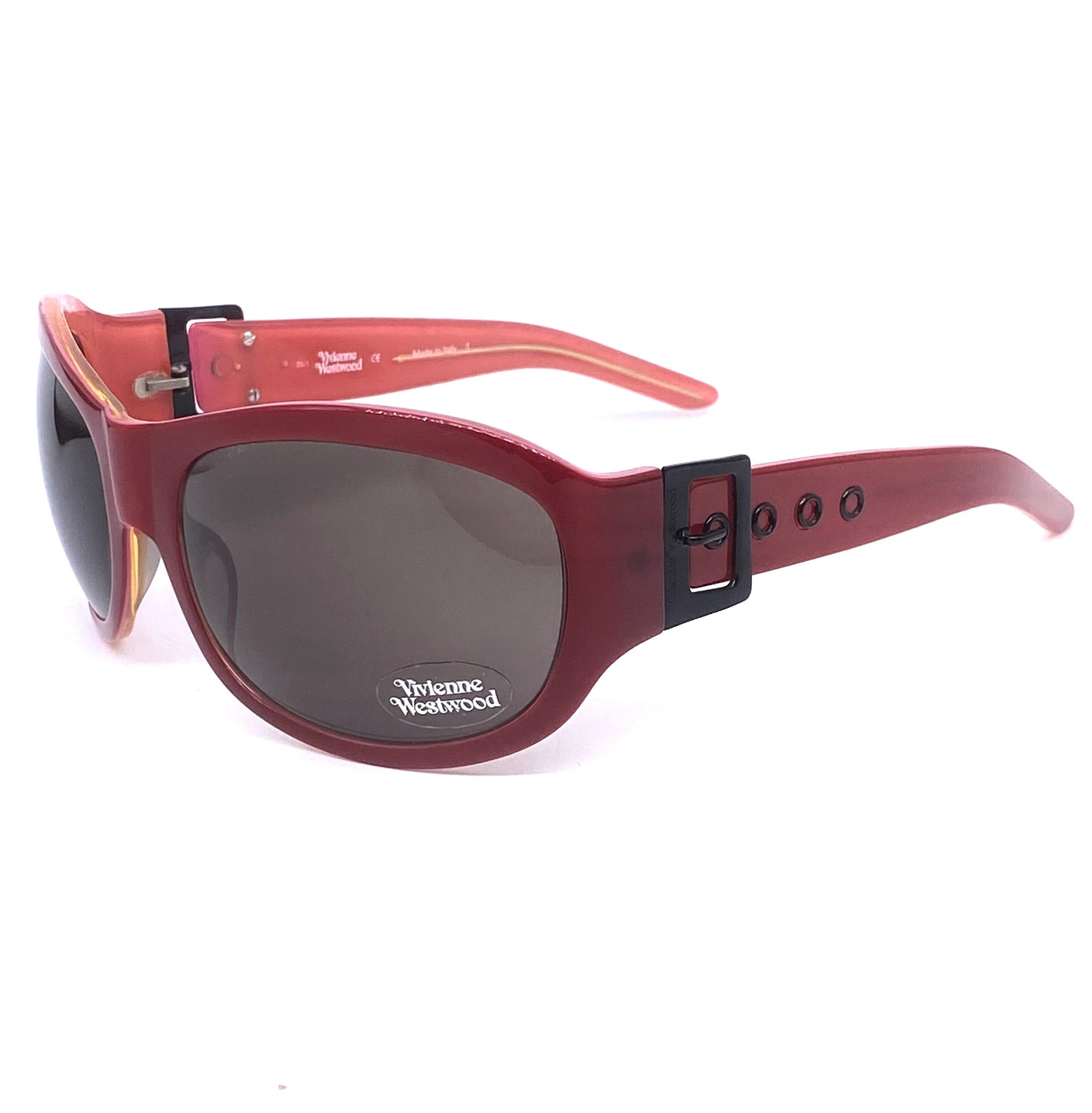 Vivienne Westwood 53705 oversized red sunglasses with buckle temples detail, NOS 90s