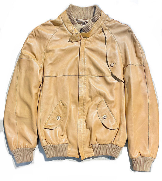 Lilian beige lambskin leather bomber jacket w satin lining, Italy 1980s NoS