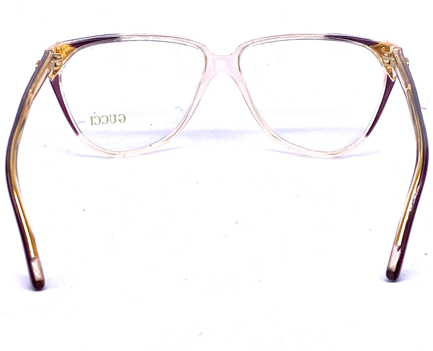 Gucci GG113 gorgeous cateye frames red, purple, gold carved metal, NOS 80s Italy