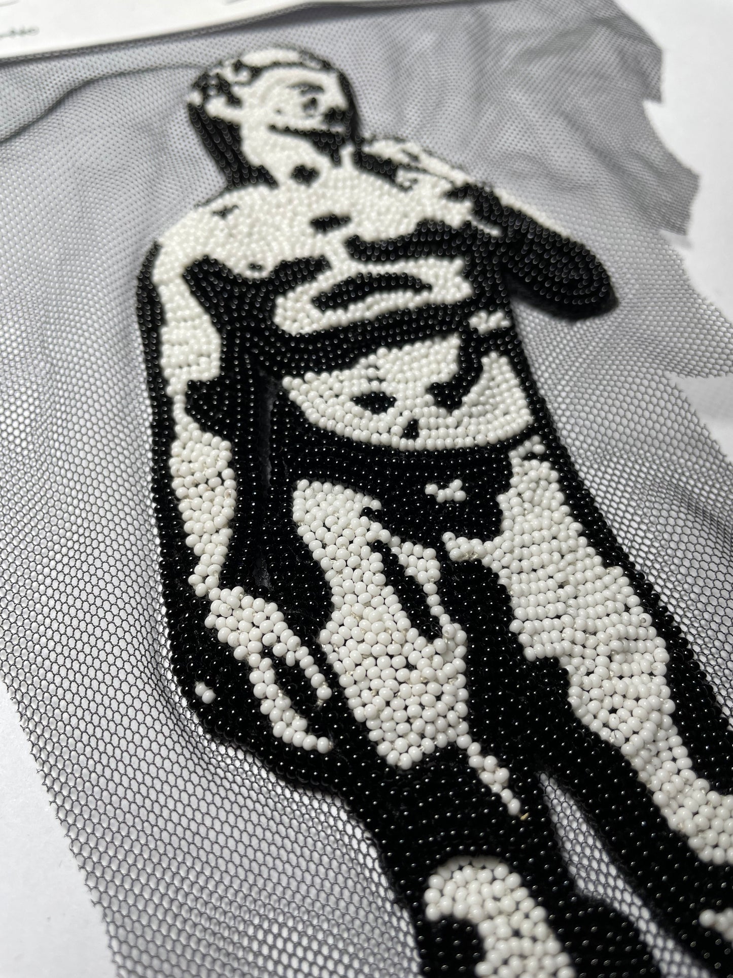 Donatello’s David b/w glass beads Hand embroidered on tulle, 20cm patch