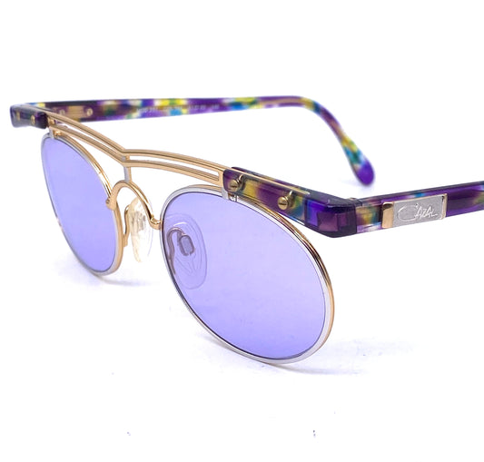 Cazal 251 coolest oval silver/gold + colorful cello sunglasses w lilac lenses, NoS 80s