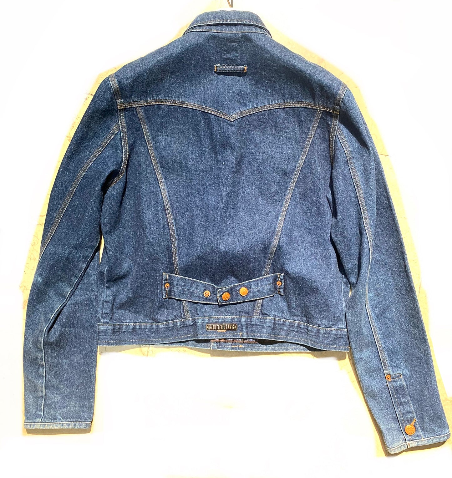 Jean Paul Gaultier vintage 90s denim trucker jacket with brass buttons, mint