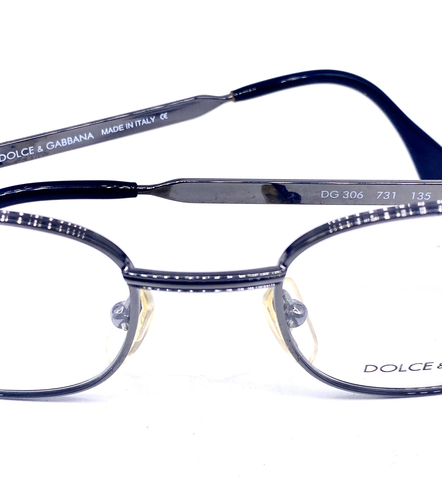 Dolce & Gabbana square gunmetal  eyeglasses frames hand made in Italy 90s