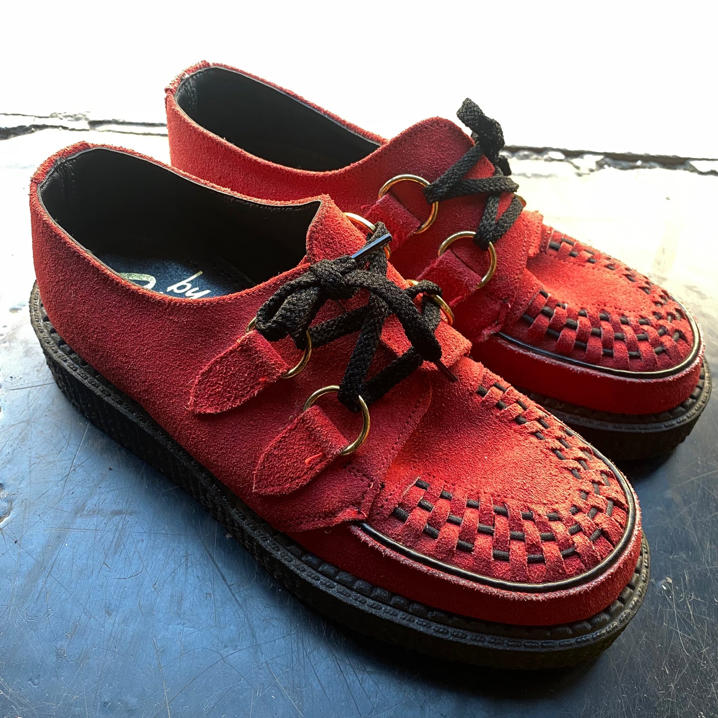 Red Suede ladies creepers shoes by Shelly sz 3