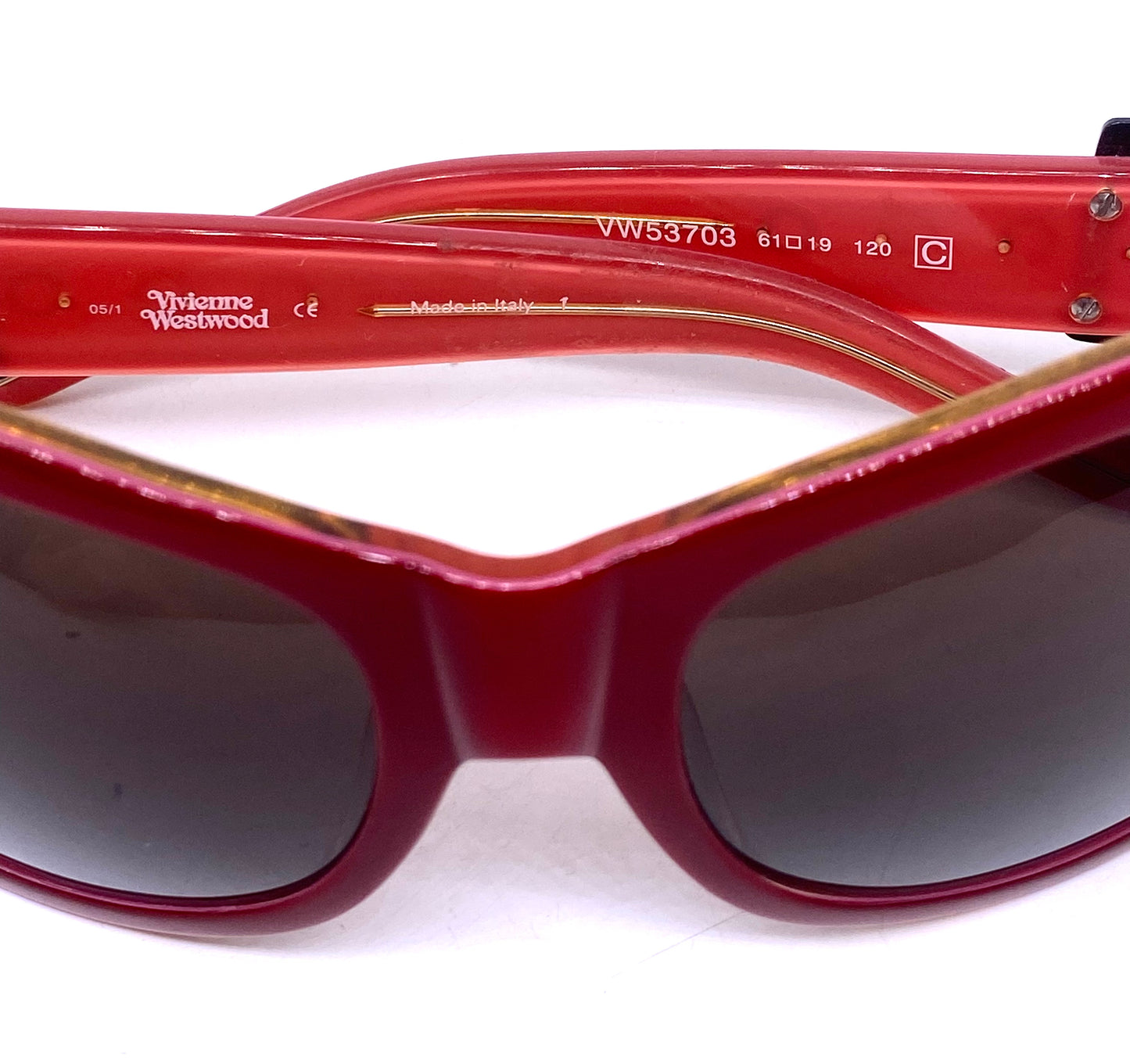 Vivienne Westwood 53705 oversized red sunglasses with buckle temples detail, NOS 90s