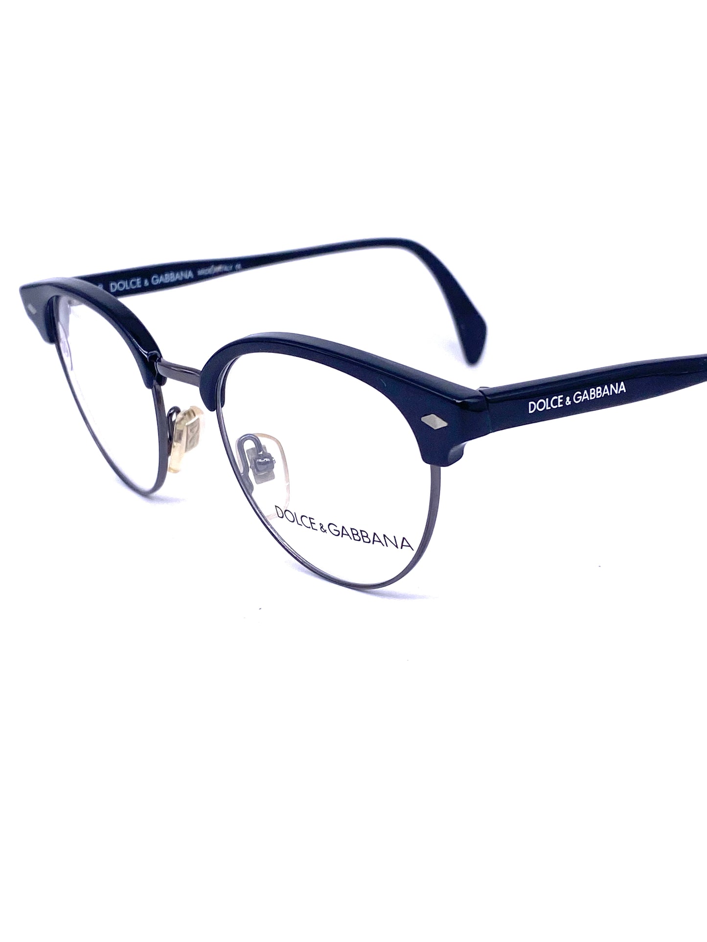 Dolce & Gabbana 900 pantos club-master style silver / black browline eyeglasses frames, NOS 90s Italy