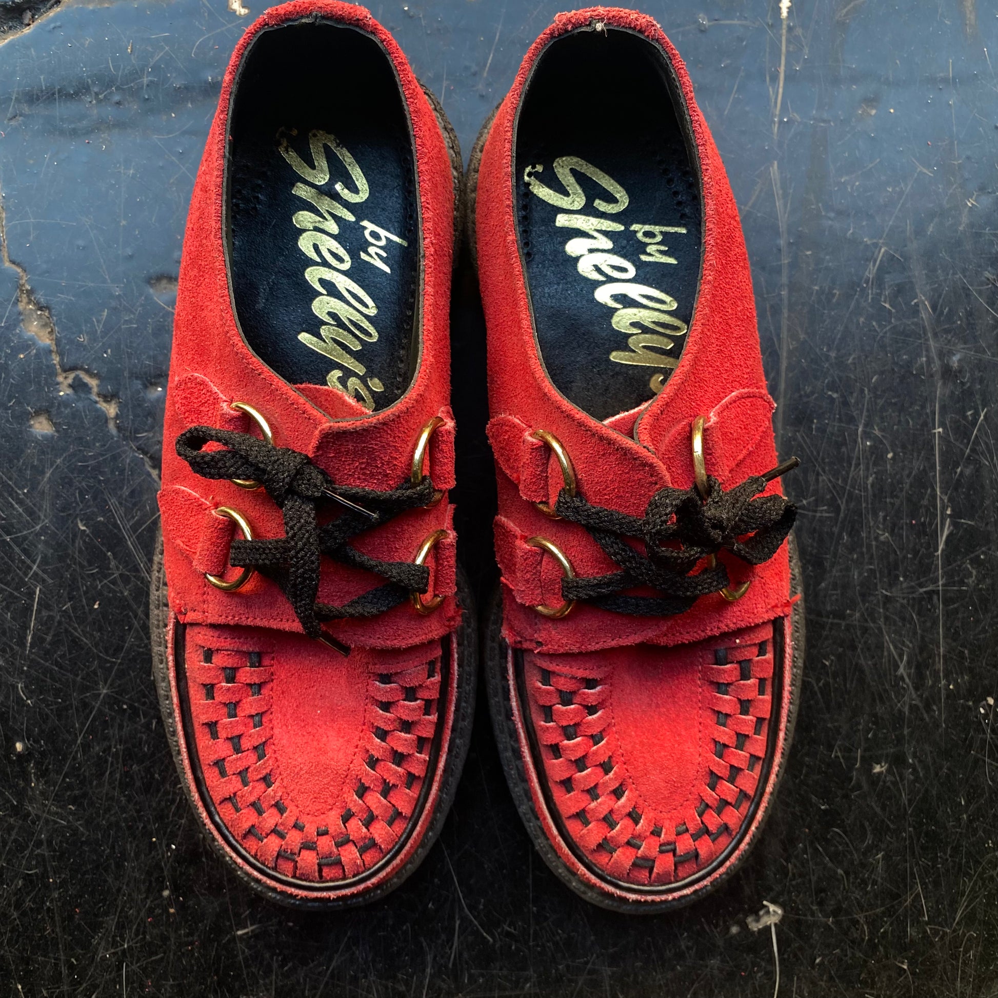 Red Suede ladies creepers shoes by Shelly sz 3 OffBeatMilan