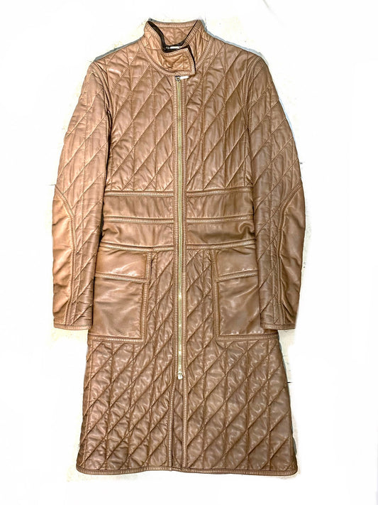 Gucci 1990s long quilted soft tan leather ladies coat, size 38 / S