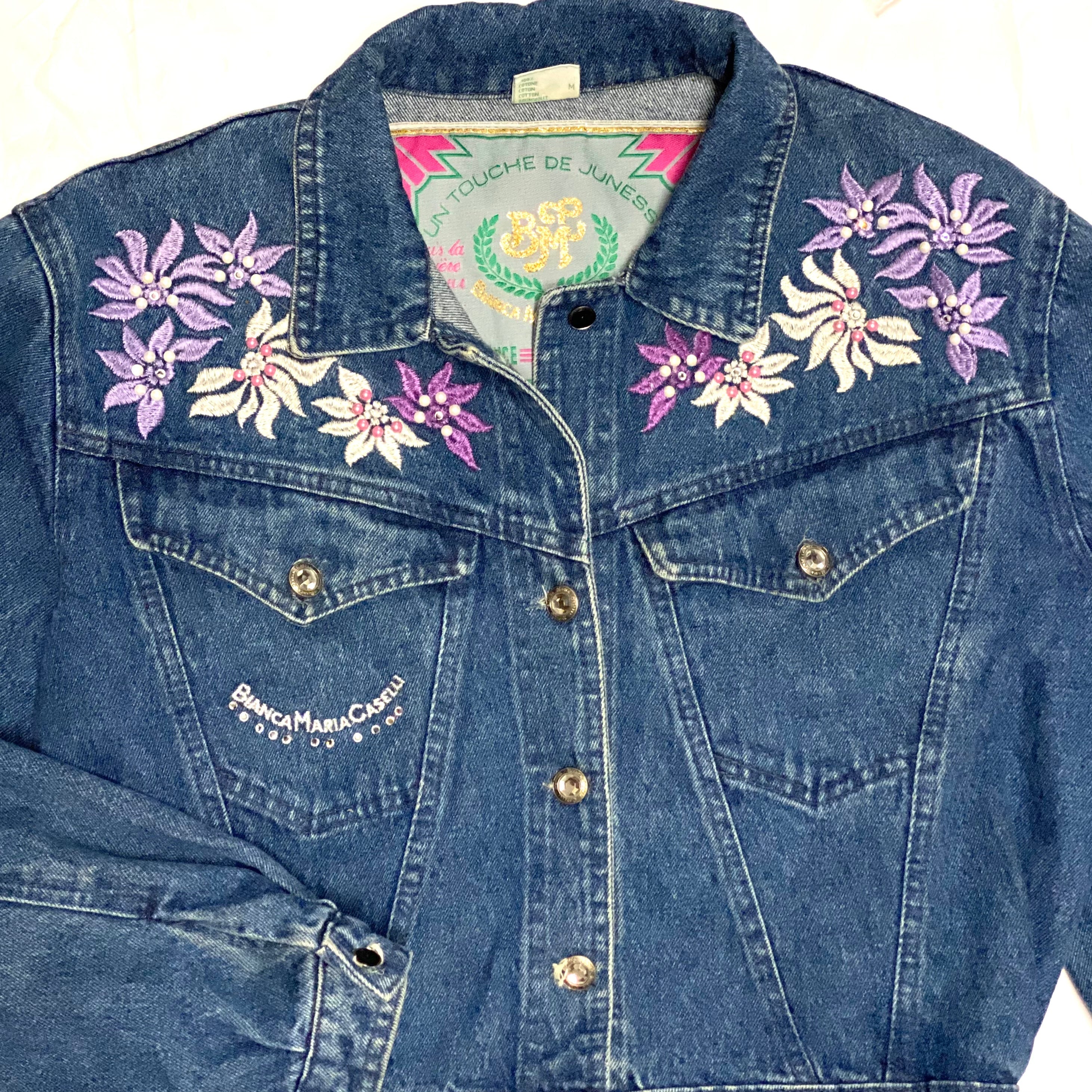 Vintage (1980’s) Mary Elizabeth deals Denim Jacket W/ Embroideries & Lace