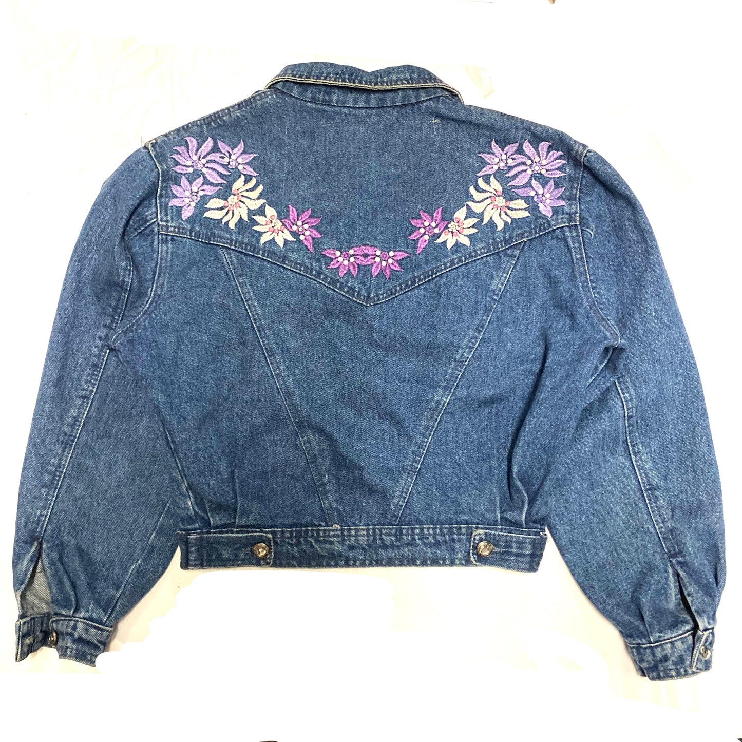 Bianca Maria Caselli ladies denim jacket with lilac floral embroidery 80s Italy