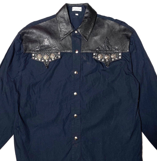 Wagon Lits western style blouse w/ leather and studs inserts, super cool, new old stock 90s