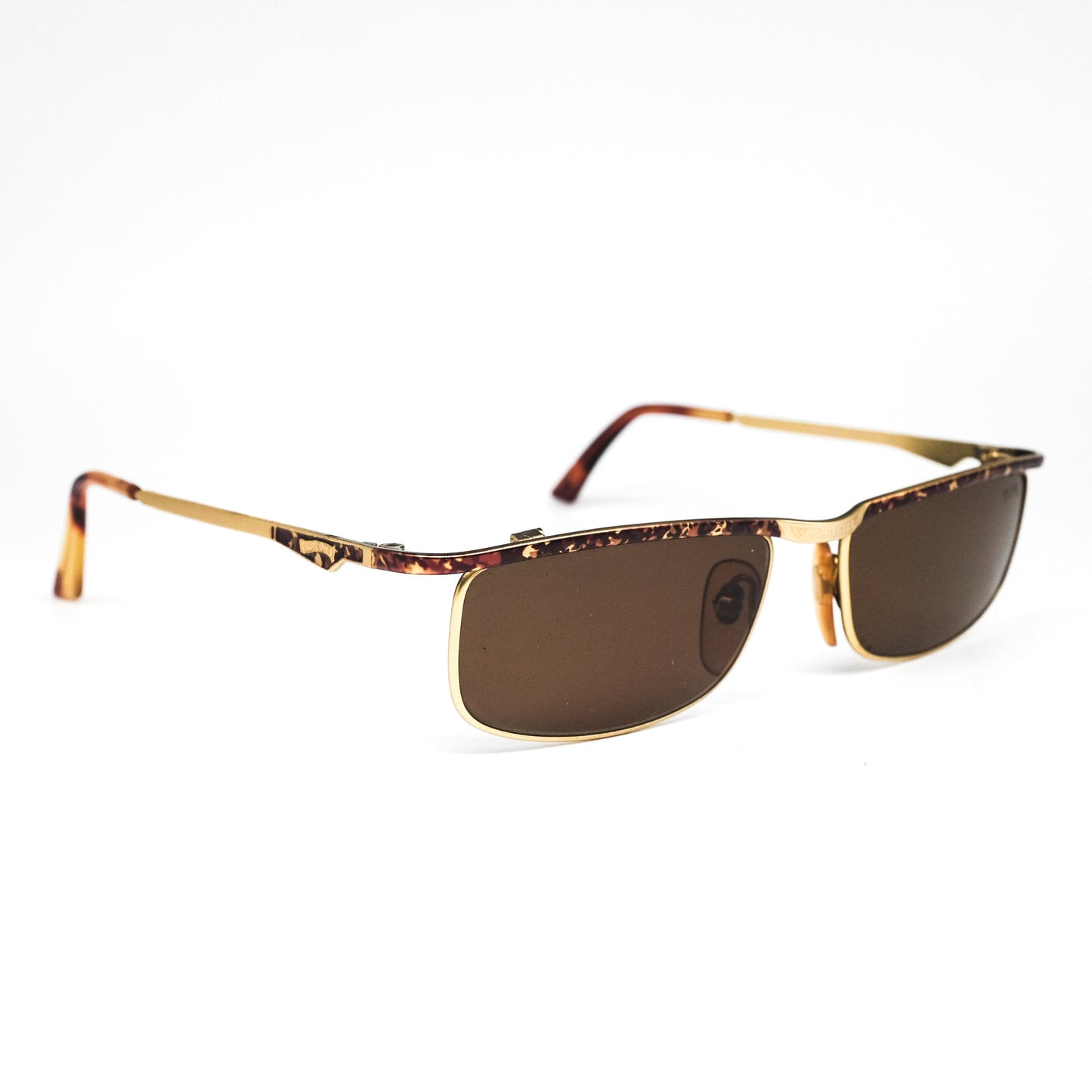 Winchester square light golden metallic sunglasses with brown tortoise browline NOS made in italy