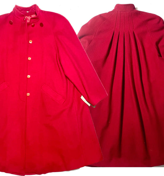 Frida sartorial pure new wool pleated back Valentino red coat, tailor made in Italy, 1980s new with tags sz 40