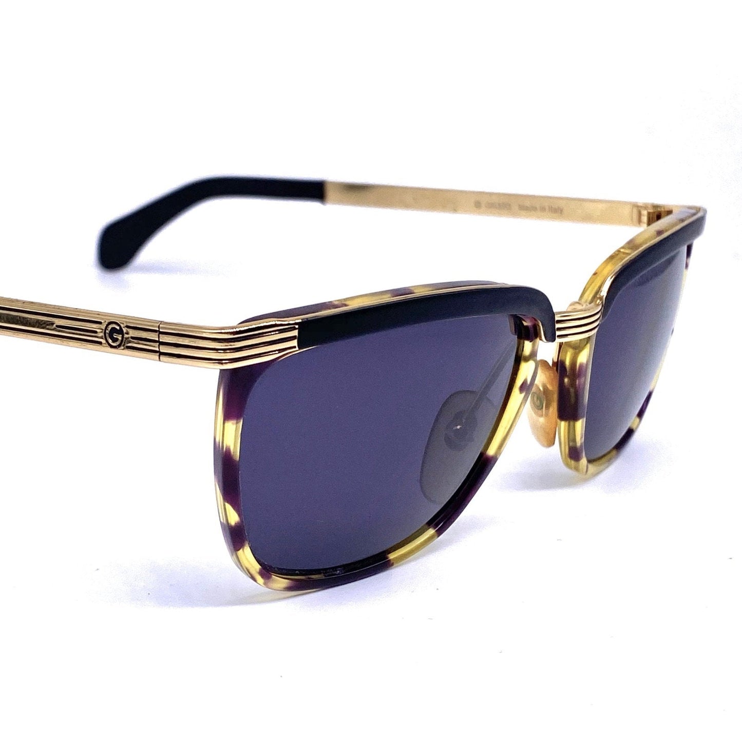 Galileo square tortoise gold sunglasses made in Italy, retro US wave styled shades, 1980s NOS