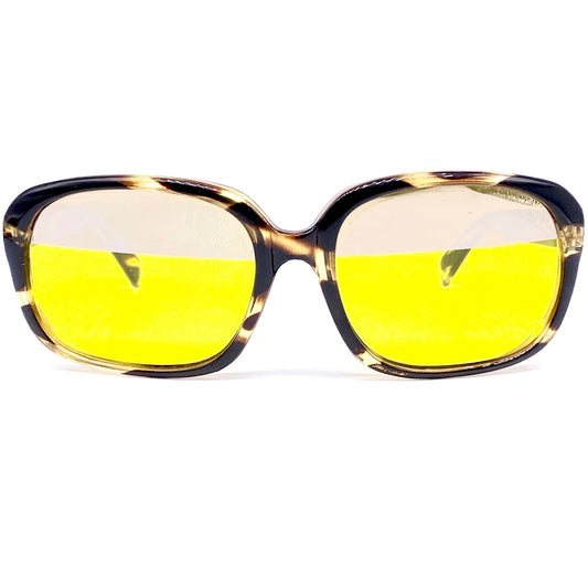 1960s collectible oversized square driving sunglasses, yellow lens mirrored top