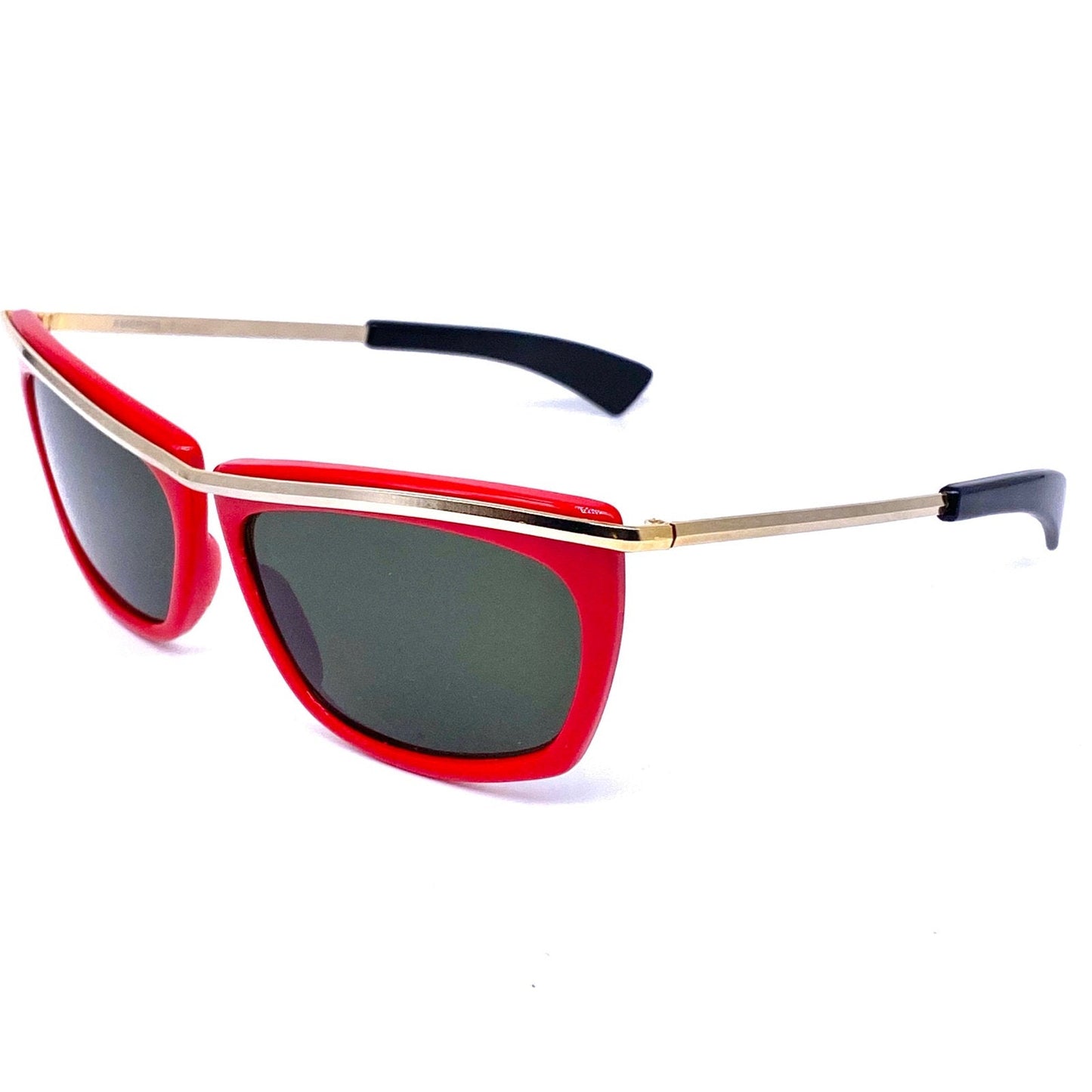 Olympian sunglasses made in Italy available in black, red or tortoise colors, crystal lens