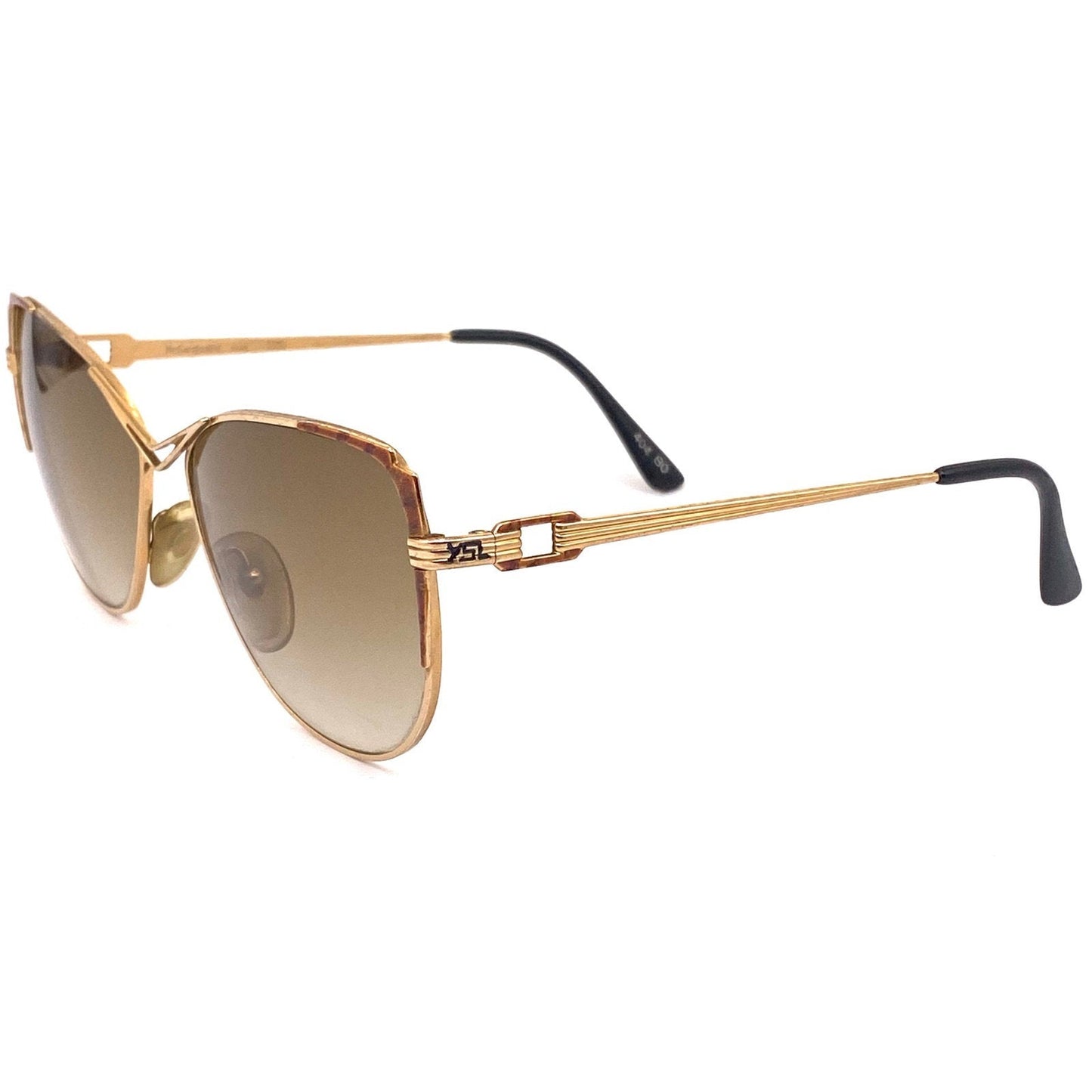 YSL Saint Laurent ladies oversized sunglasses, gold tortoise metal, 80s nos