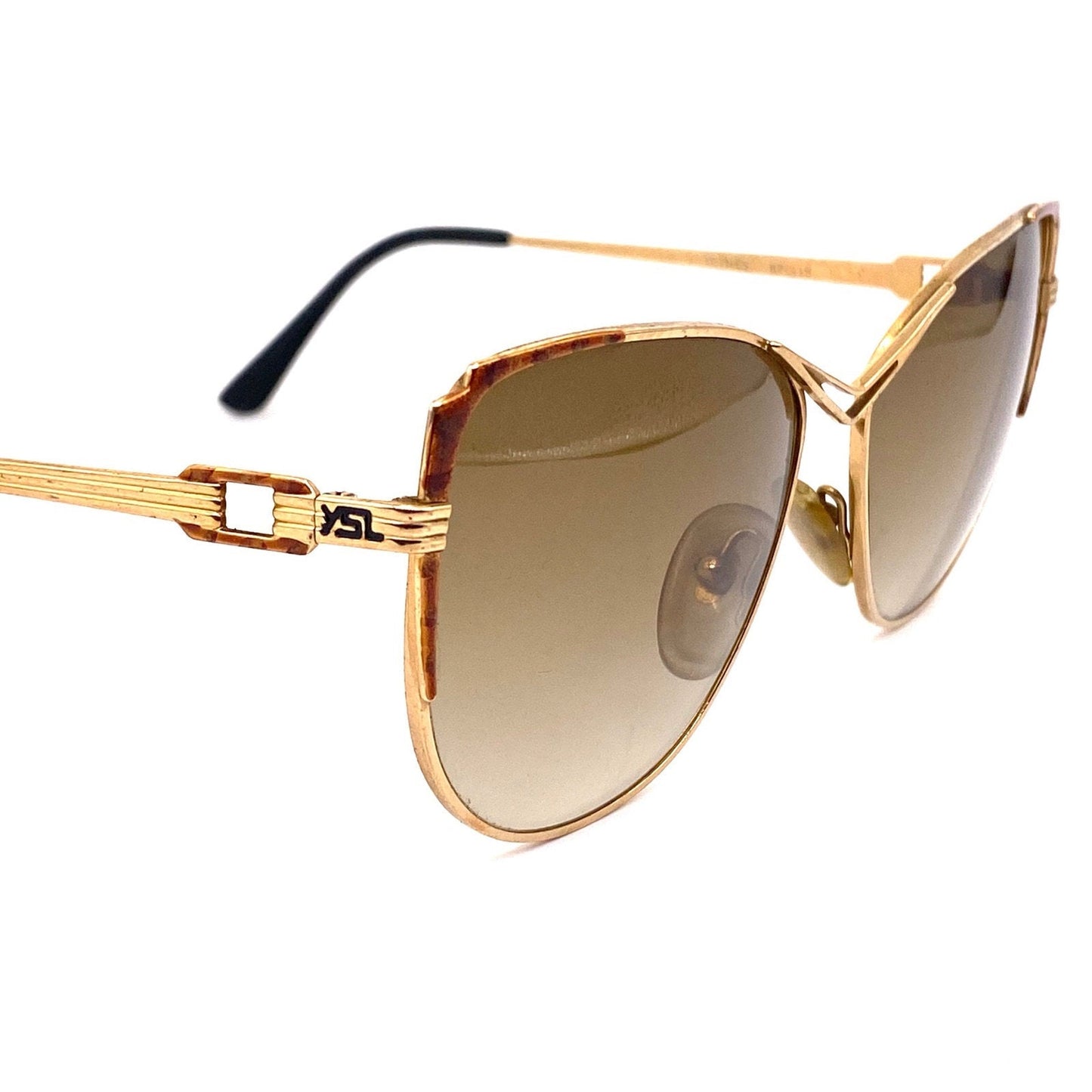 YSL Saint Laurent ladies oversized sunglasses, gold tortoise metal, 80s nos