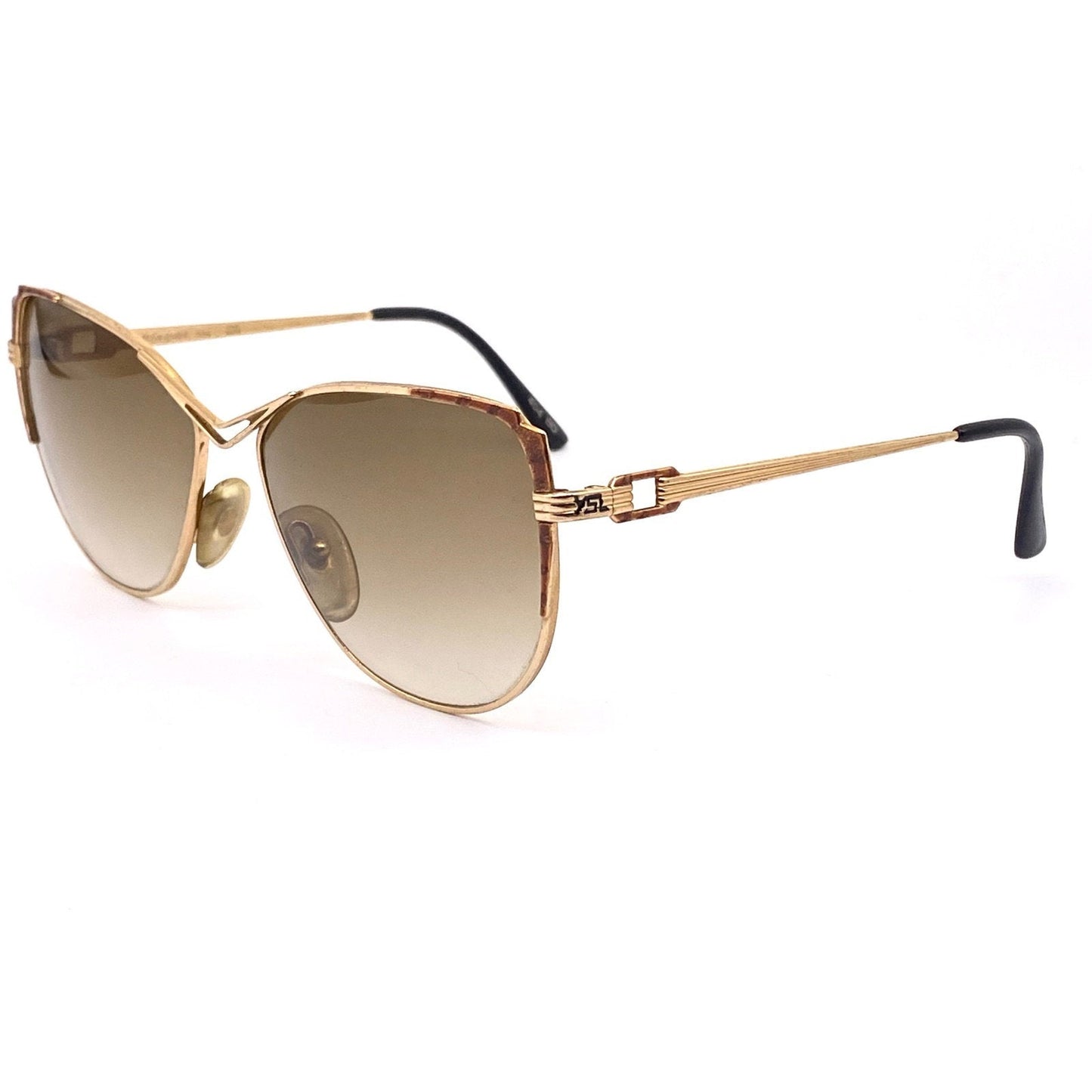 YSL Saint Laurent ladies oversized sunglasses, gold tortoise metal, 80s nos