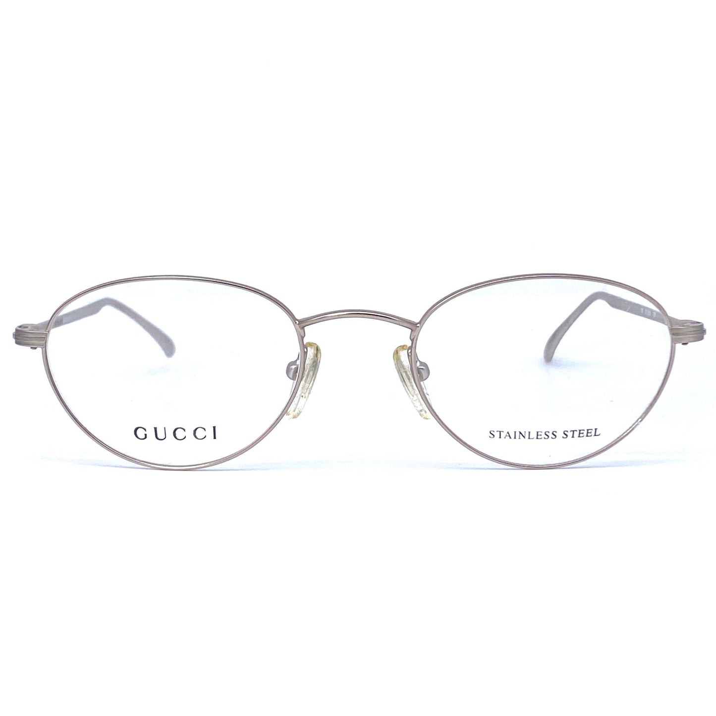 Gucci oval matte silver eyeglasses, sturdy thin & light stainless steel frames, 90s NOS