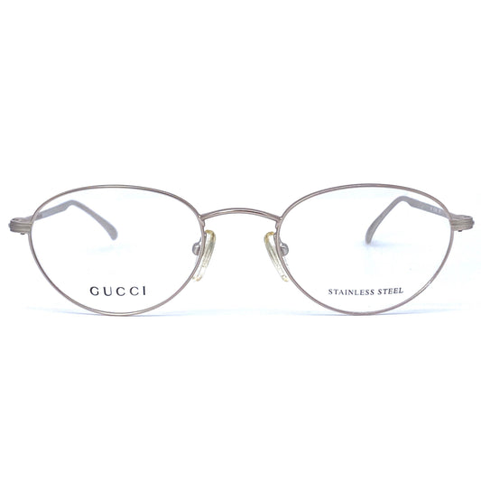 Gucci oval matte silver eyeglasses, sturdy thin & light stainless steel frames, 90s NOS