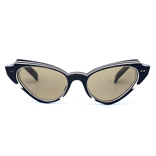 Tigieffe 1950s black white layered cateye sunglasses hand made Italy, rockabilly pin-up