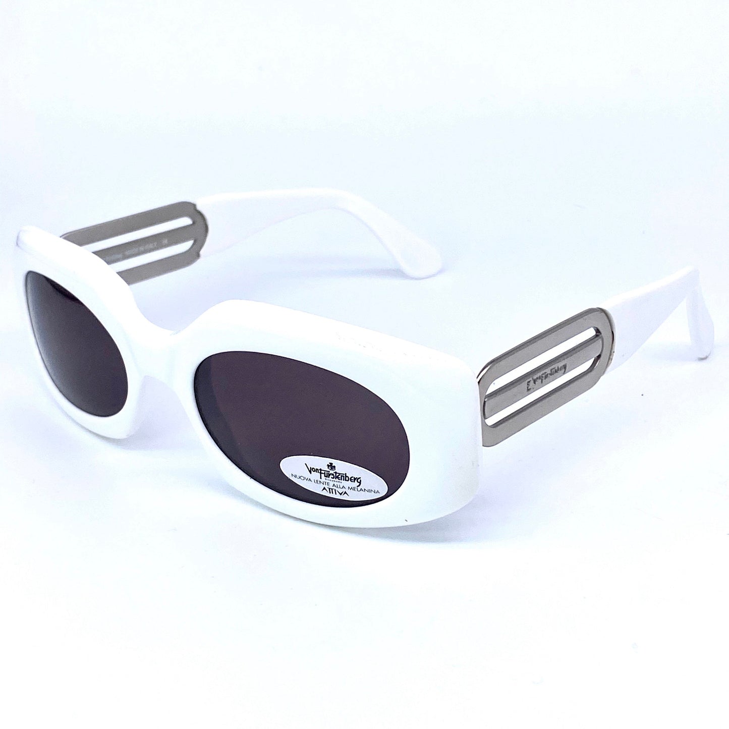 E. Von Furstenberg white square ladies sunglasses, 1980s NOS